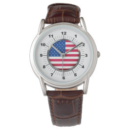 Manar USA flagga Classic Brown Leather Strap Watch Armbandsur