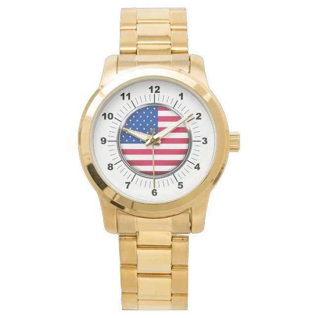 Manar USA flagga Oversized Guld Bracelet Watch Armbandsur (Framsida)