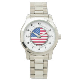 Manar USA flagga Oversized Silver Bracelet Watch Armbandsur