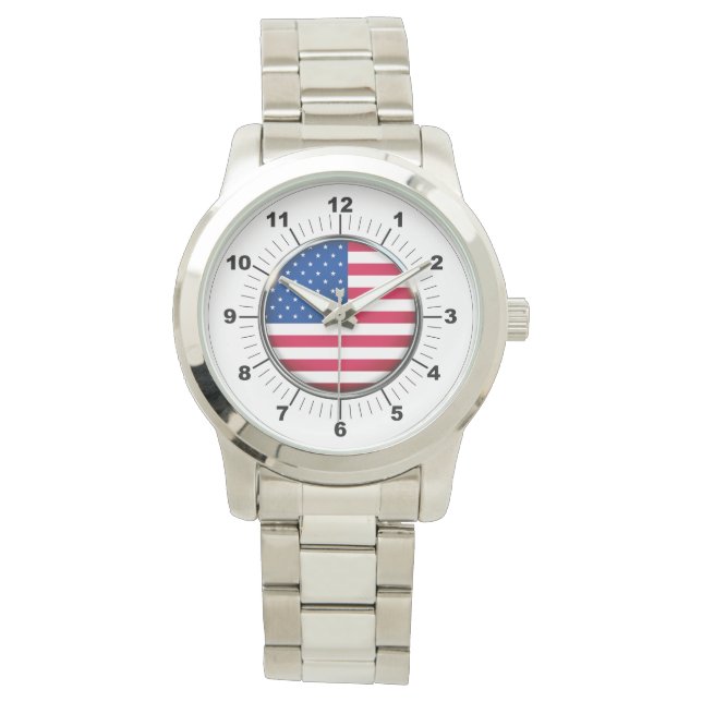 Manar USA flagga Oversized Silver Bracelet Watch Armbandsur (Framsida)