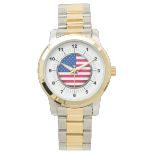 Manar USA flagga Oversized Two-Tone Bracelet Watch Armbandsur