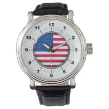 Manar USA flagga Vintage Black Leather Strap Watch