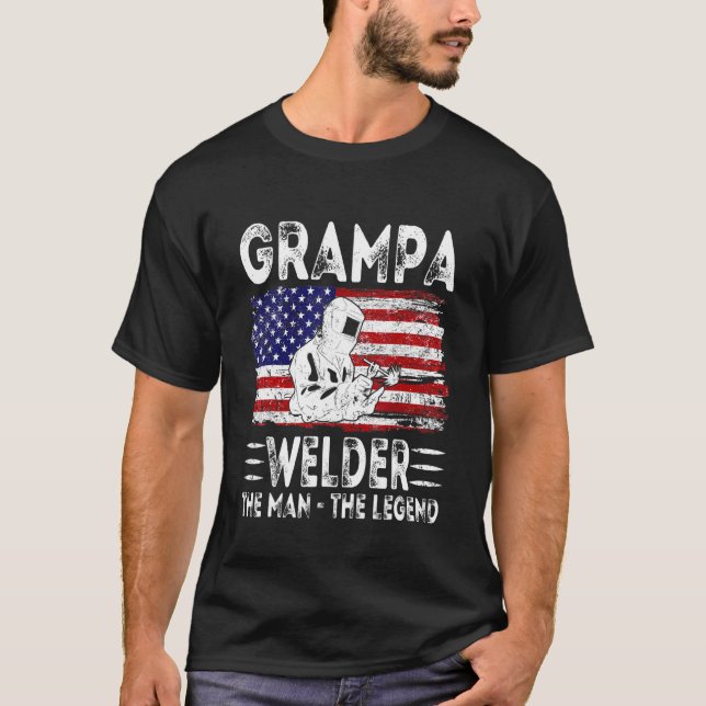 Manar USA:s Flagga Grampa Welder Mannen L. T Shirt (Framsida)
