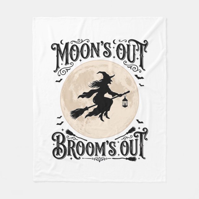 Månar Ut Kvastar Ut Häxa Halloween Fleecefilt (Framsidan)