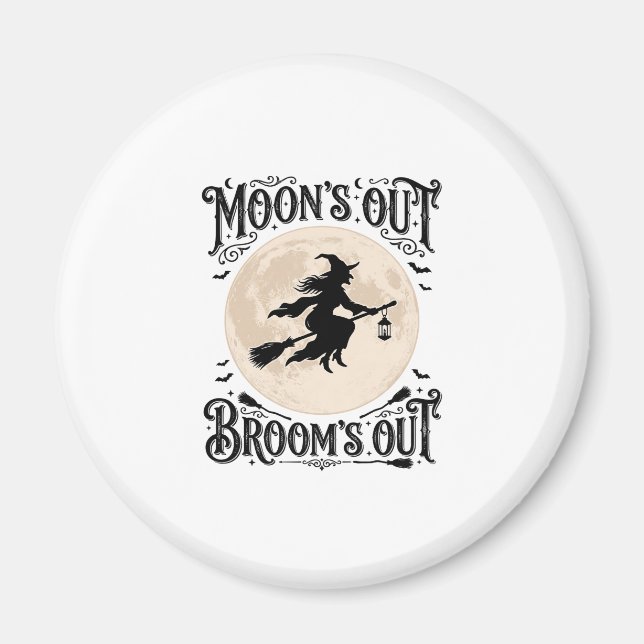 Månar Ut Kvastar Ut Häxa Halloween Magnet (Framsidan)