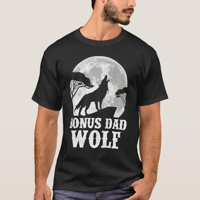 Manar Vargar Howling vid Måne Bonus Pappa Varg Fa T Shirt (Framsida)