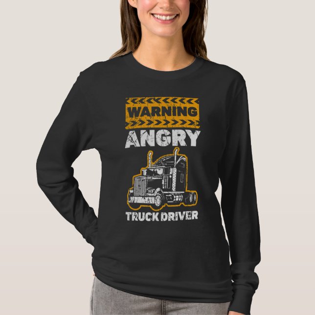Manar Varning Arg Lastbil Drivrutinstrailer Lastbi T Shirt (Framsida)
