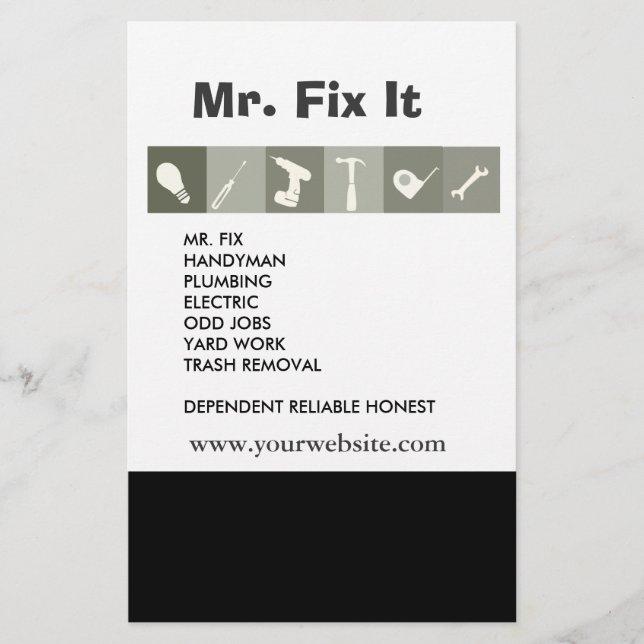 Manar Verktyg. Hammer Wrench Repair Verktyg Grått Flygblad (Framsidan)