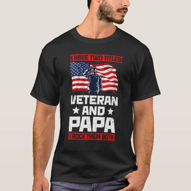 Manar Veteran Pappa USA flagga Grandpa Fars dag T Shirt (Framsida)