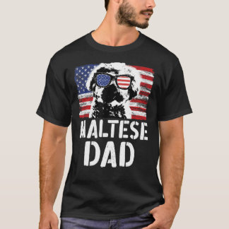 Manar Vintage Amerikanska Flagga Maltesiska Pappa T Shirt
