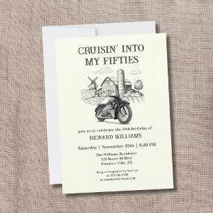 Manar Vintage Barn Motorcycle Cruising 50th Birthd Inbjudningar