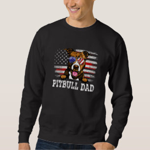 Manar Vintage Pitbull Pappa Amerikanska Flagga Far Lång Ärmad Tröja