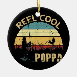 Manar Vintage Reel Coola Poppa Fish Fishing Far Julgransprydnad Keramik