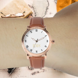 Manar Vintage Ro Guld, första brunläderremmet Armbandsur