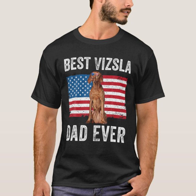 Manar Vizsla Pappa Amerikanska Flagga Vizsla Hund  T Shirt (Framsida)
