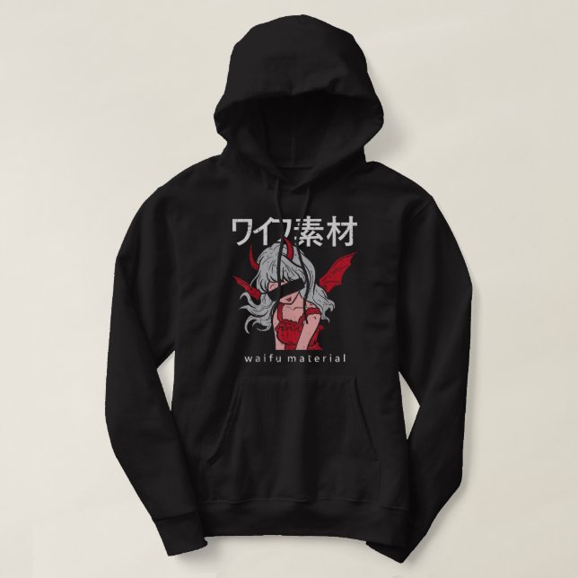Manar Waifu Material Djävulen Anime Girl Japansk M Hoodie (Design framsida)