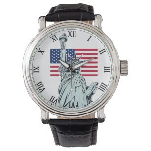 Manar Watch med USA flagga och Frihetsgudinnan De Armbandsur