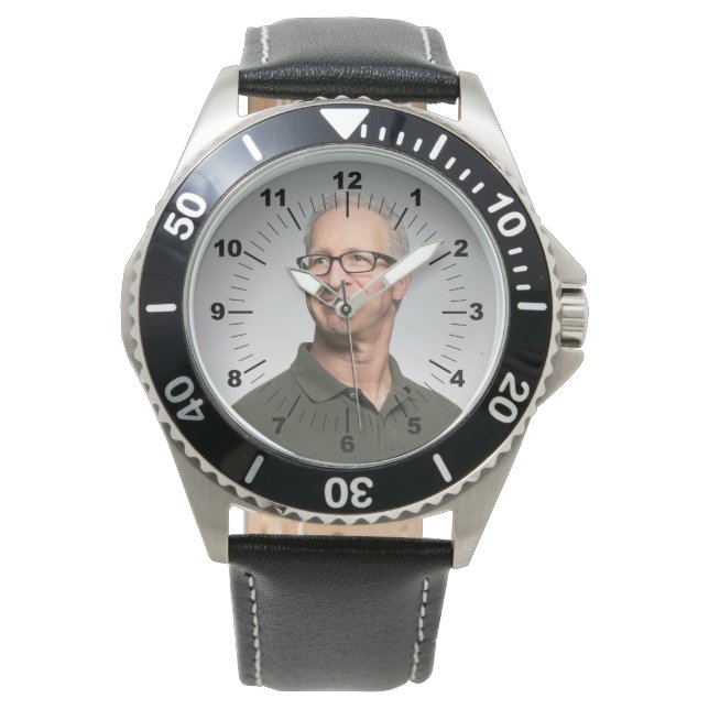 Manar Watch - Personlig - Black Leather Armbandsur (Framsida)