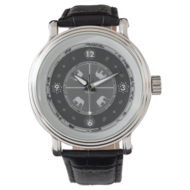 Manar Watches Black Anpassningsbar elephants Armbandsur (Framsida)