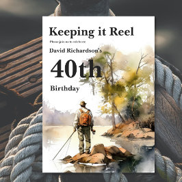 Manar Watercolor Fishing Födelsedagsfest Inbjudningar