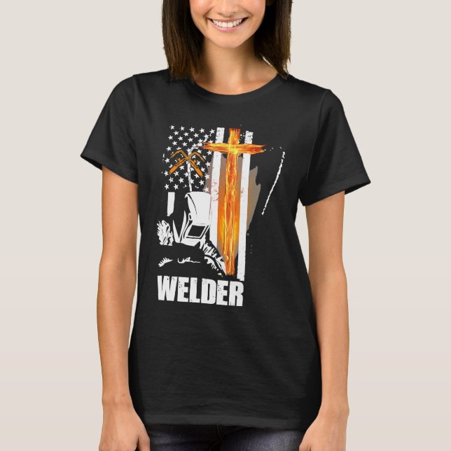 Manar Welder American Flagga Usa Patriotic Welder  T Shirt (Framsida)