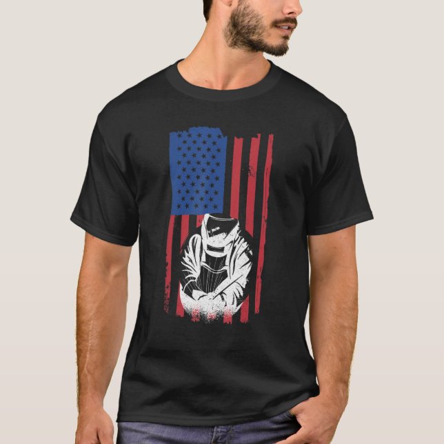 Manar Welder for Welder American Flagga Järn Worke T Shirt (Framsida)