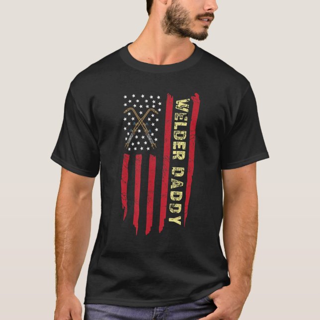 Manar Welder Pappa Usa American Flagga Welder Mana T Shirt (Framsida)