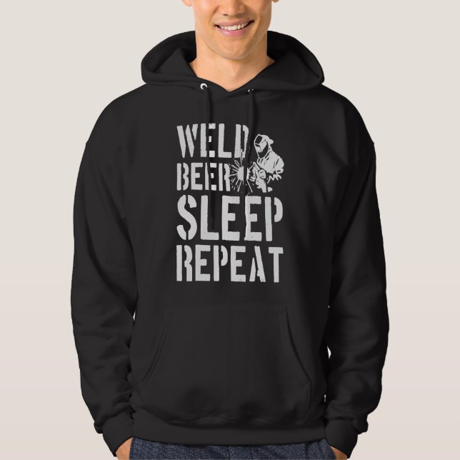Manar Welder Weld Beer Soer Repeat Funny Welding W Hoodie (Framsida)