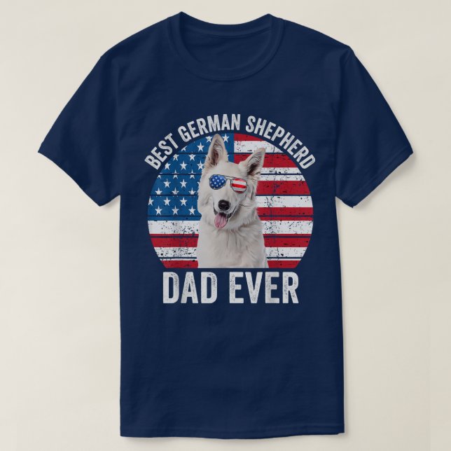 Manar White German Shepherd Pappa American Flagga  T Shirt (Design framsida)