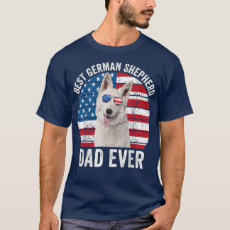 Manar White German Shepherd Pappa American Flagga  T Shirt