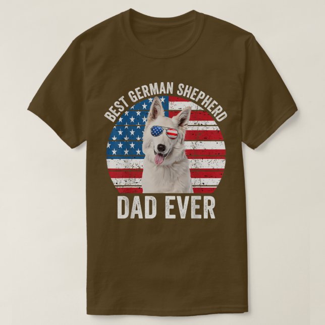 Manar White German Shepherd Pappa American Flagga  T Shirt (Design framsida)