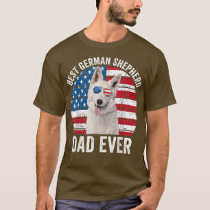 Manar White German Shepherd Pappa American Flagga  T Shirt