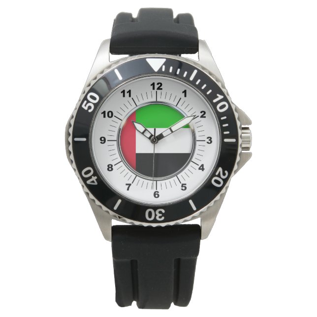 Manar'Emirates Flagga Black Rubber Strap Watch Armbandsur (Framsida)