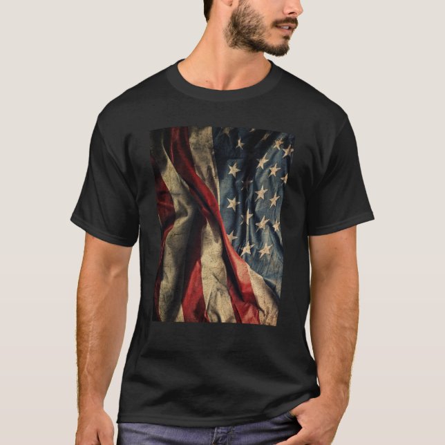 Manarna för den amerikanska Flagga Wave Fabric Des T Shirt (Framsida)