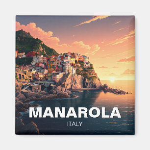 Manarola, Cinqua Terra, vattenfärg Magnet