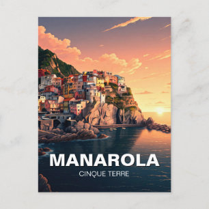 Manarola, Cinqua Terra, vattenfärg Vykort