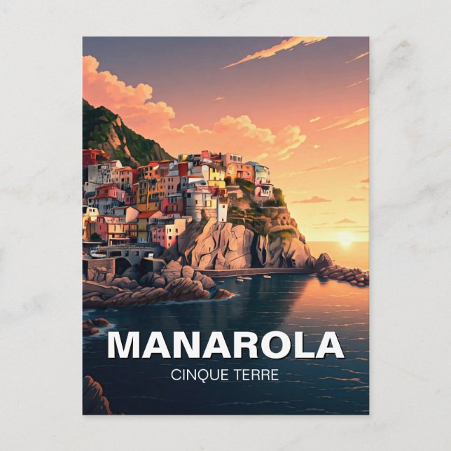 Manarola, Cinqua Terra, vattenfärg Vykort (Framsida)