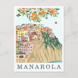 Manarola Cinque Terre Italy Travel Illustration Vykort