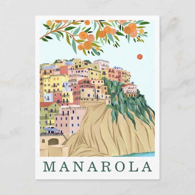 Manarola Cinque Terre Italy Travel Illustration Vykort (Framsida)