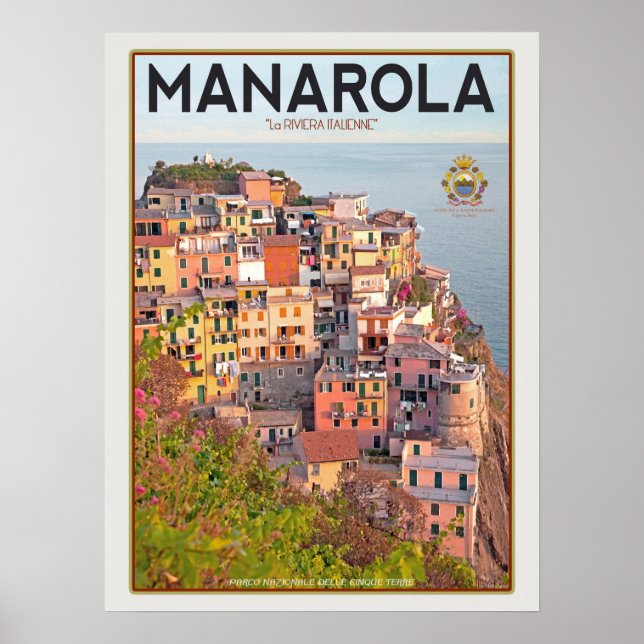 Manarola Vineyard Harbour - på vitt Poster (Framsidan)