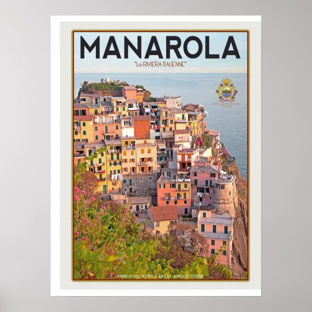 Manarola Vineyard Sunset (vit) Poster (Framsidan)