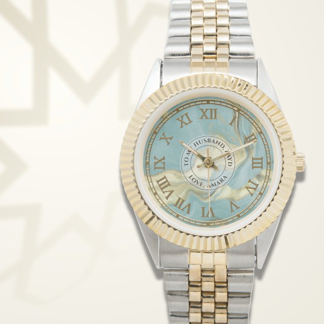 Manar's Aqua Marble Roman Numeral Watch - Eid Gift Armbandsur (Skapare uppladdad)