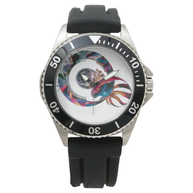 Manar's Stainless Steel Black Rubber Watch | Moder Armbandsur (Framsida)