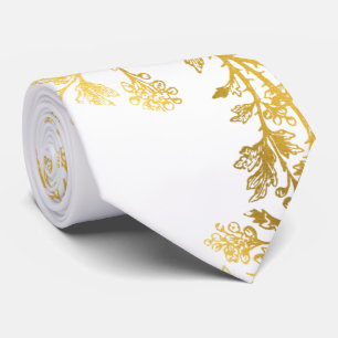 Manar's White Guld Löv Stems Kostym Necktie Slips