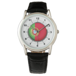 Manar'sPortugal Flagga Black Leather Strap Watch Armbandsur