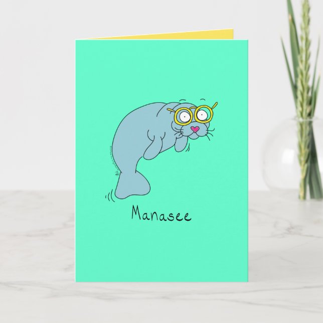 Manasee - Manatee med Glass Greeting Card Kort (Framsida)