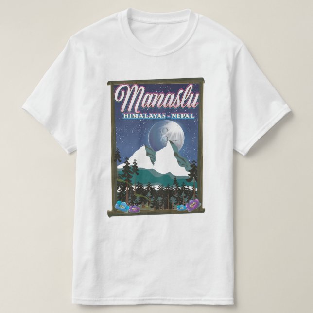Manaslu Himalayas Nepal-reseaffisch karta T Shirt (Design framsida)