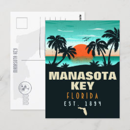 Manasota Nyckel Florida Retro Sunset Souvenirs 60 Vykort