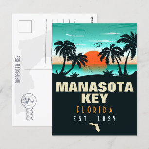 Manasota Nyckel Florida Retro Sunset Souvenirs 60 Vykort
