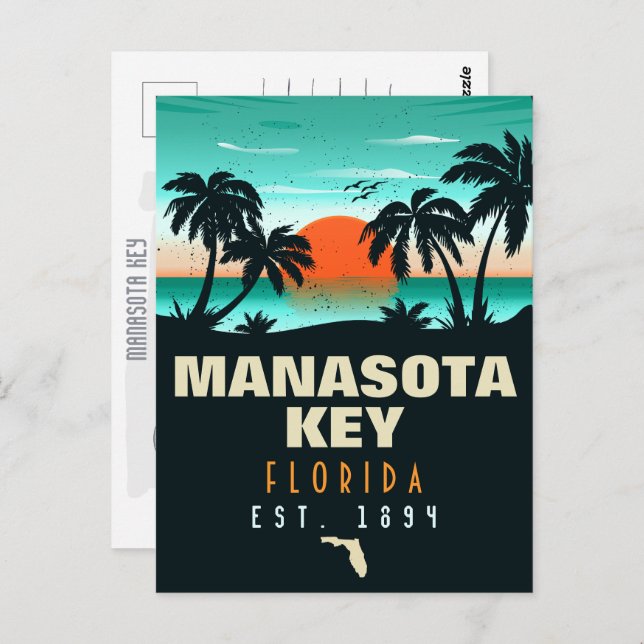 Manasota Nyckel Florida Retro Sunset Souvenirs 60 Vykort (Fram/baksida)